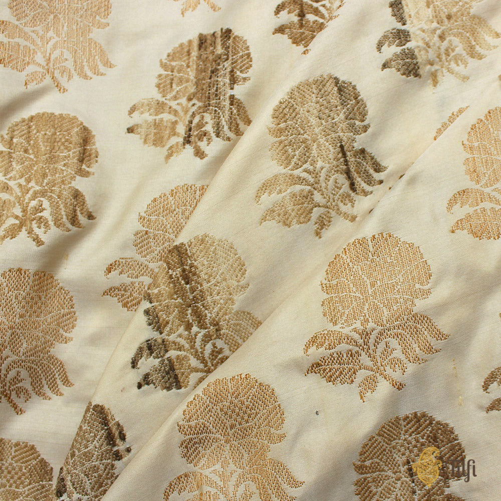 Off-White Pure Katan Silk Banarasi Handloom Saree