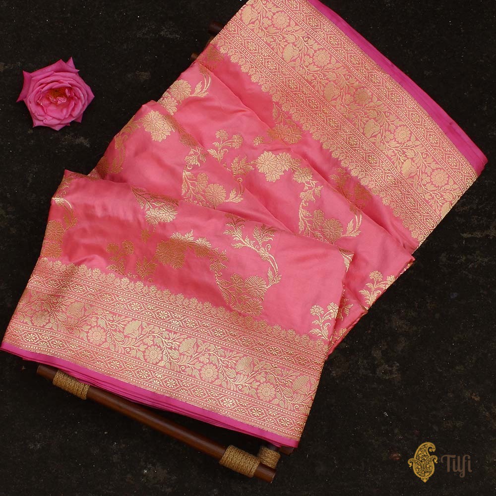 Taffy Pink Pure Katan Silk Banarasi Handloom Saree
