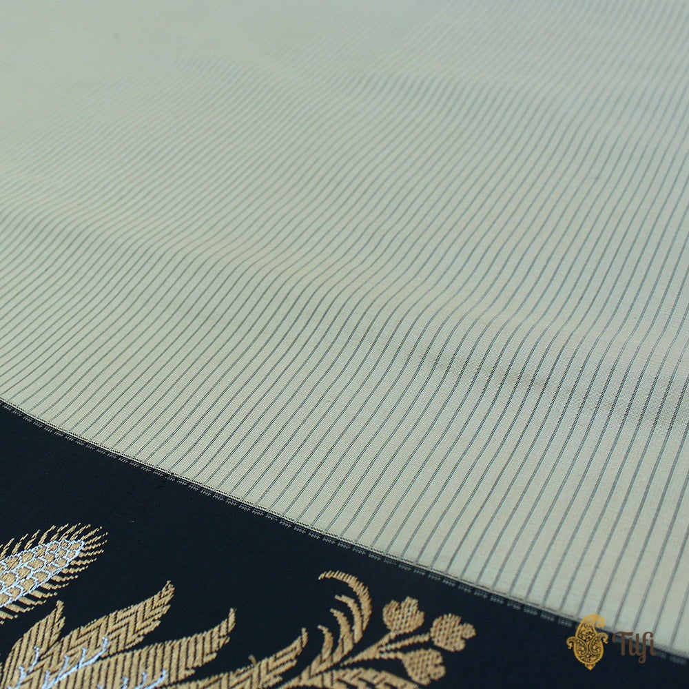 Beige-Black Pure Katan Silk Banarasi Handloom Saree
