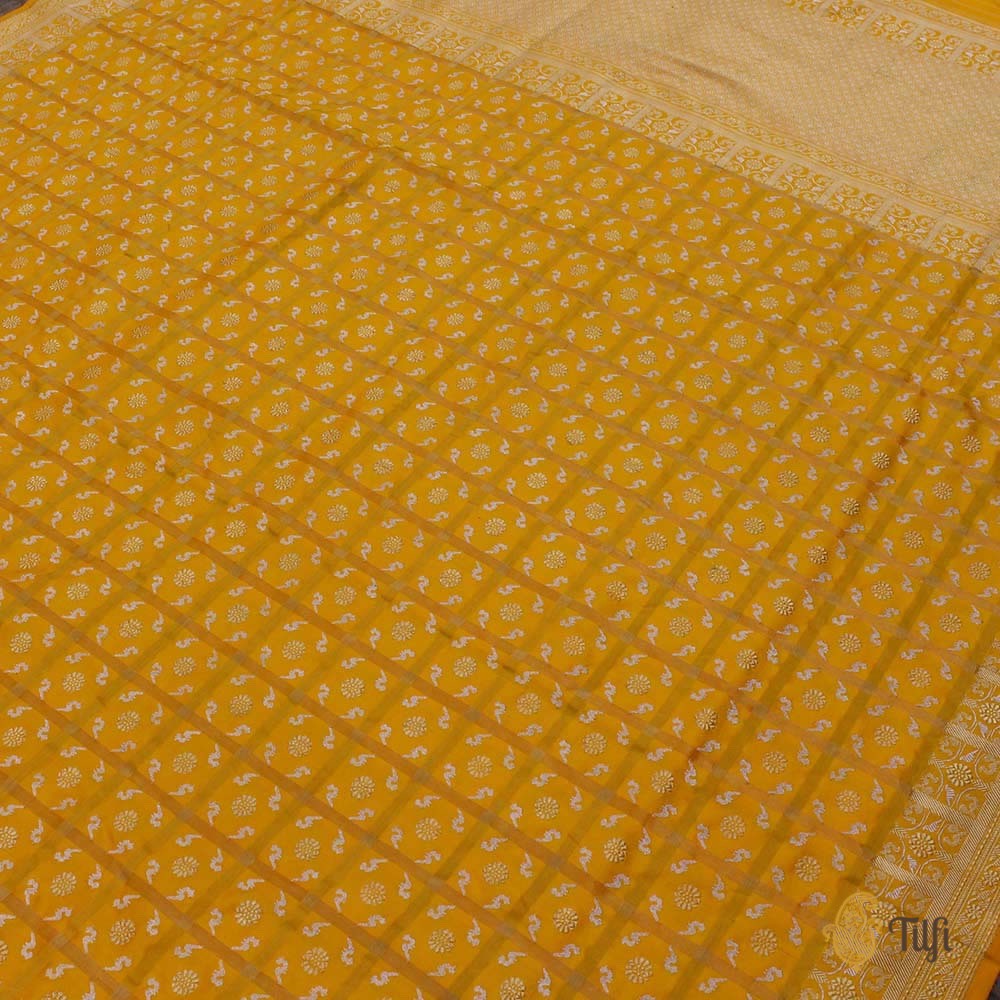 Yellow Pure Katan Silk Real Zari Banarasi Handloom Saree