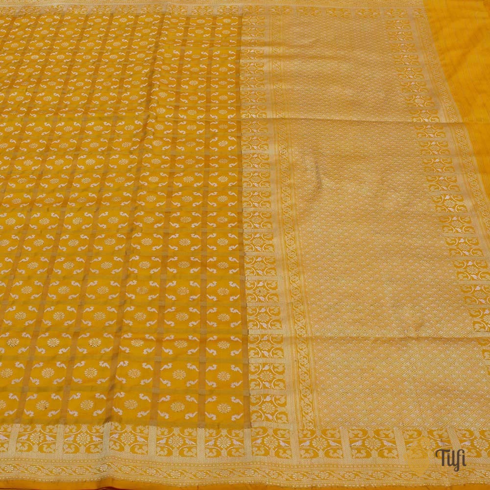 Yellow Pure Katan Silk Real Zari Banarasi Handloom Saree