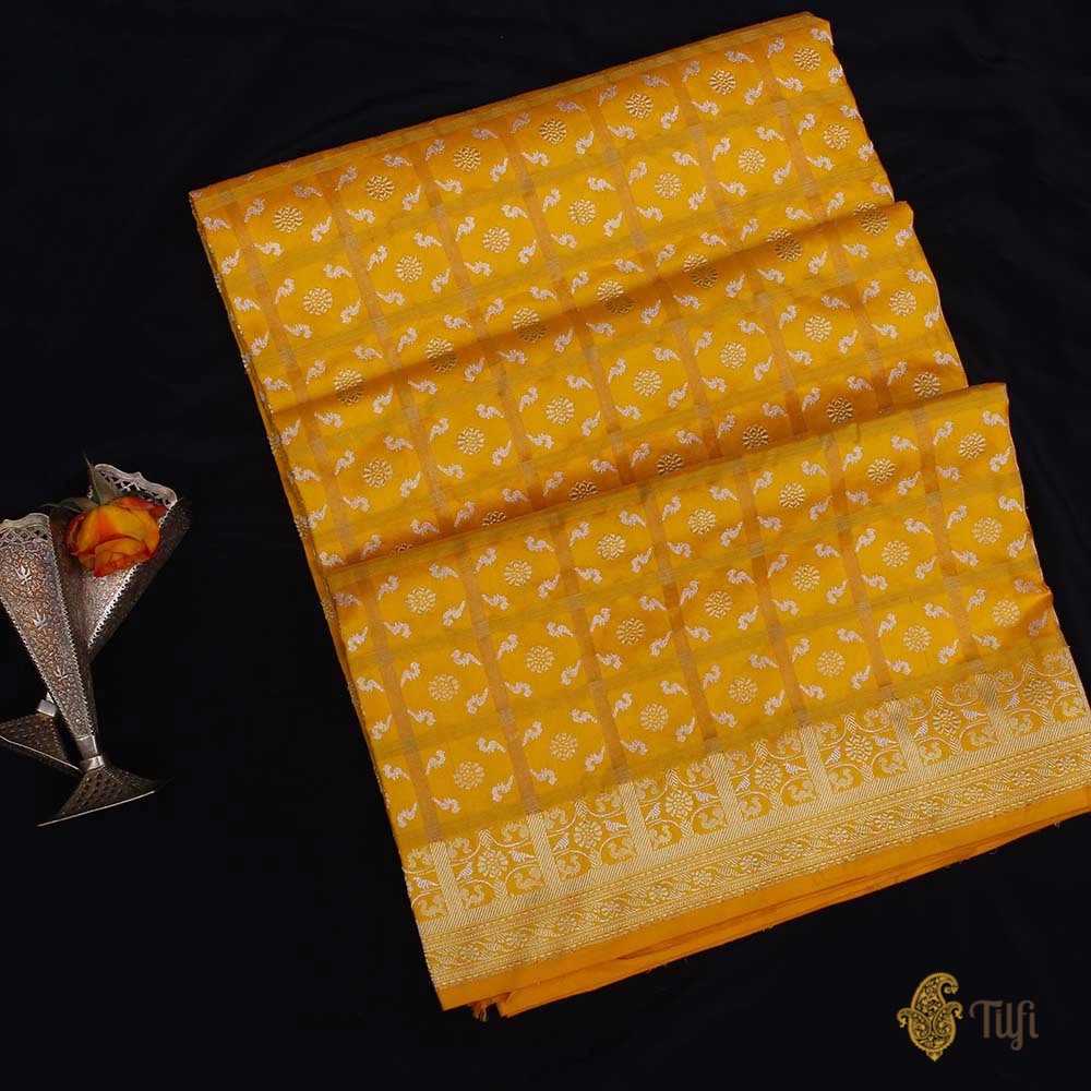 Yellow Pure Katan Silk Real Zari Banarasi Handloom Saree