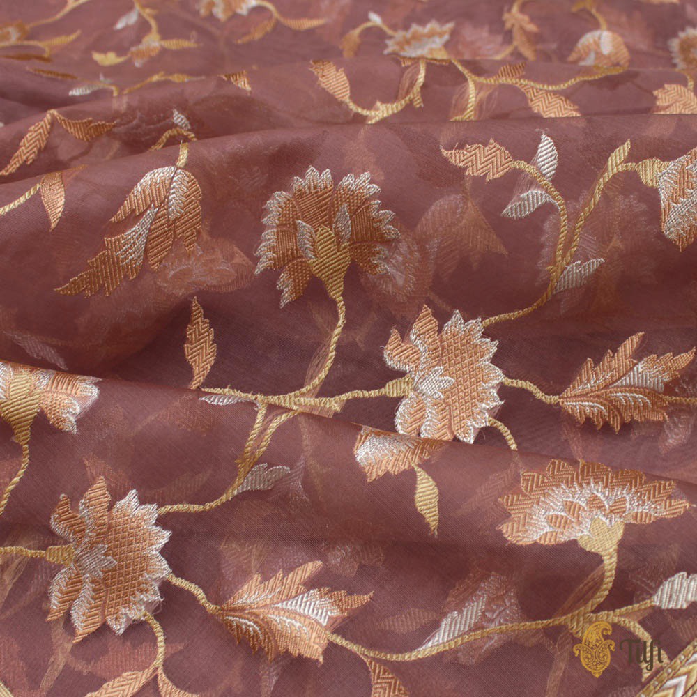 Old Mauve Pure Kora Silk Handwoven Kadwa Banarasi Saree