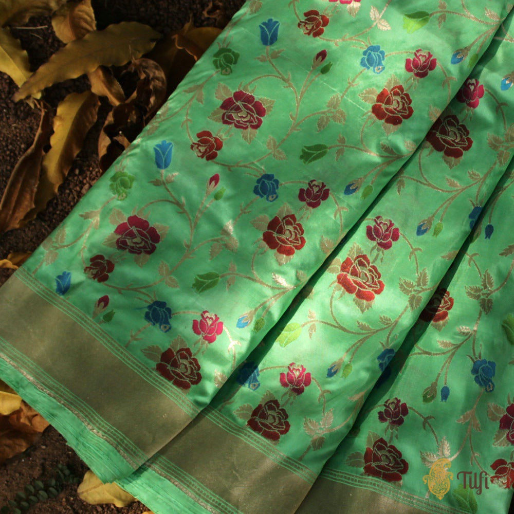 Sea Green Pure Katan Silk Banarasi Handloom Saree