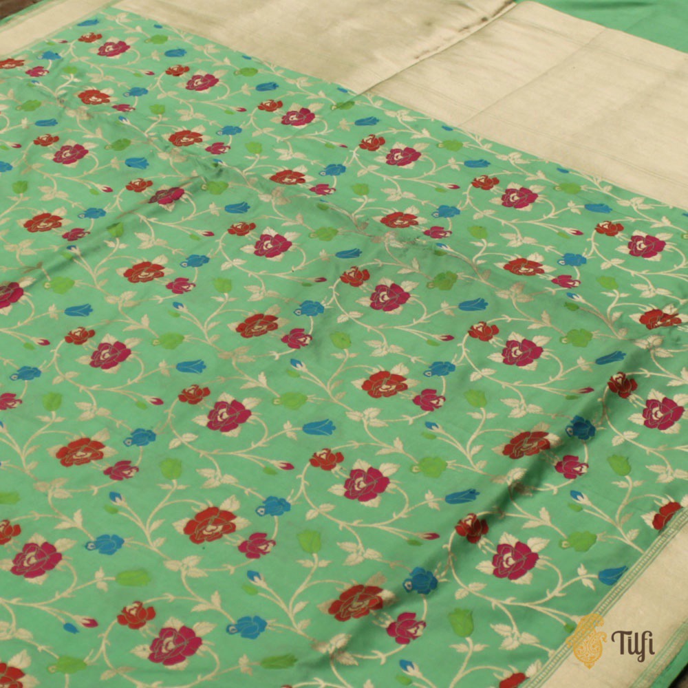 Sea Green Pure Katan Silk Banarasi Handloom Saree