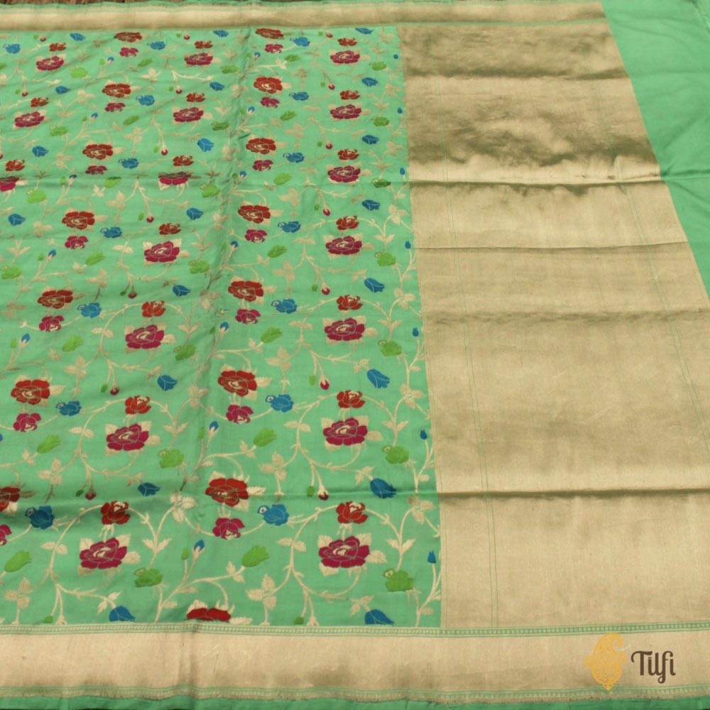 Sea Green Pure Katan Silk Banarasi Handloom Saree