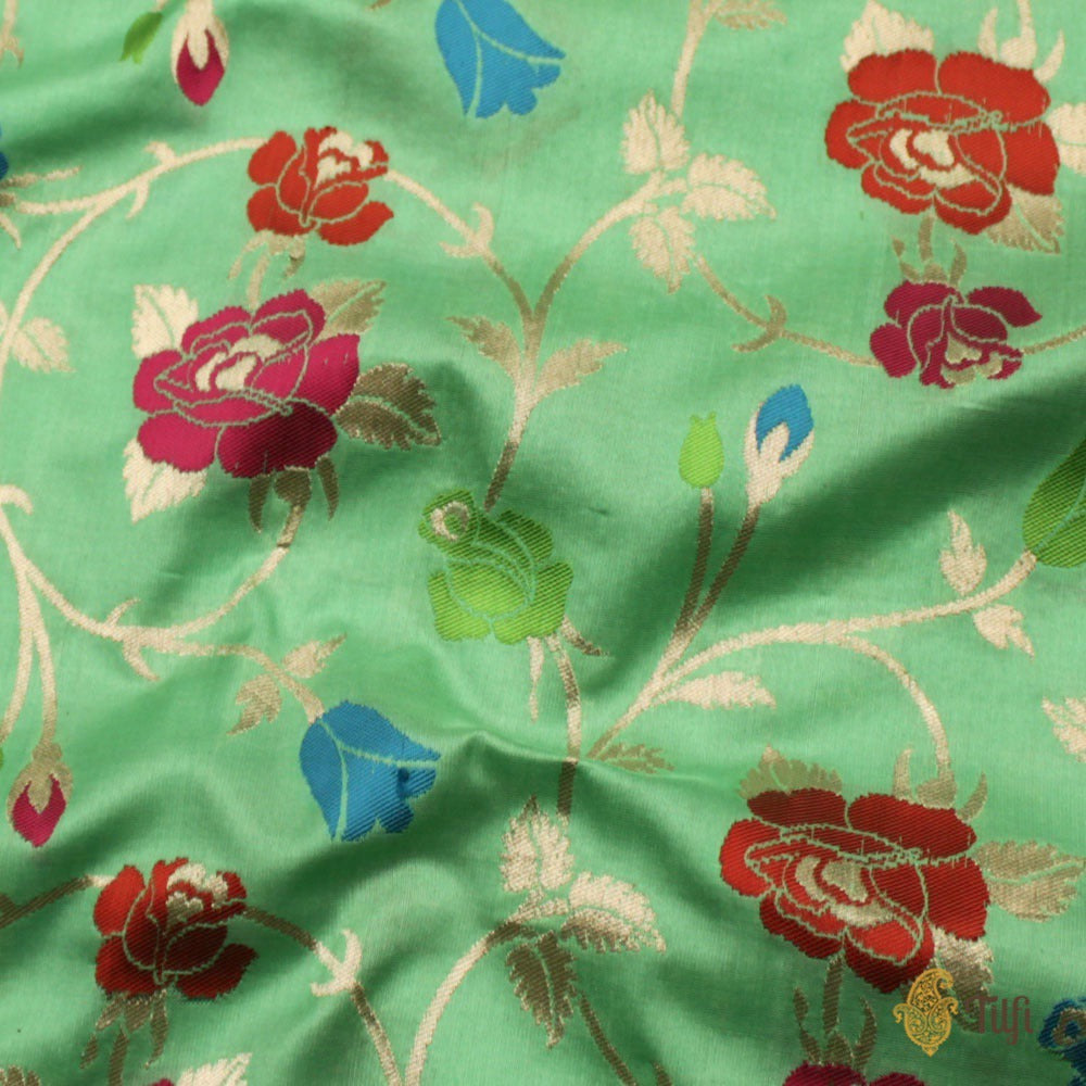 Sea Green Pure Katan Silk Banarasi Handloom Saree