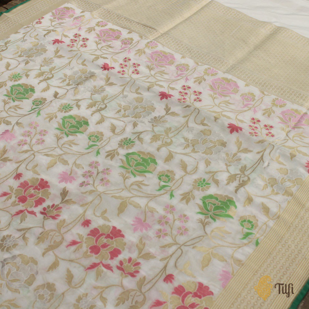 Off-White Pure Katan Silk Banarasi Handloom Saree