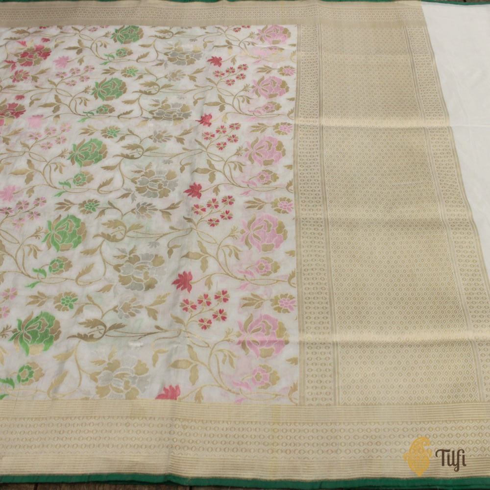 Off-White Pure Katan Silk Banarasi Handloom Saree