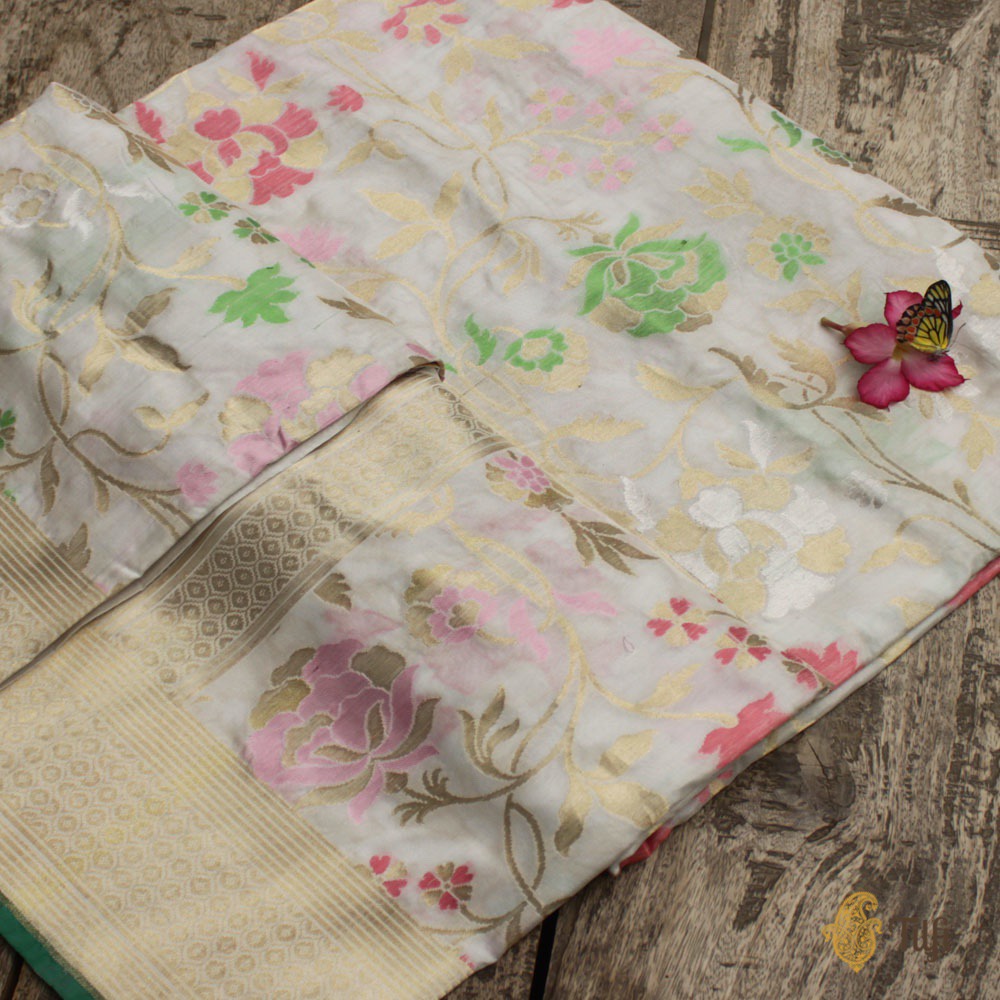 Off-White Pure Katan Silk Banarasi Handloom Saree