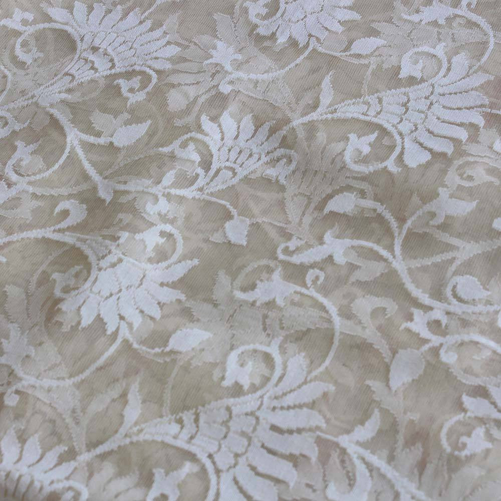 Off-White Pure Kora Silk Net Banarasi Handloom Saree - Tilfi