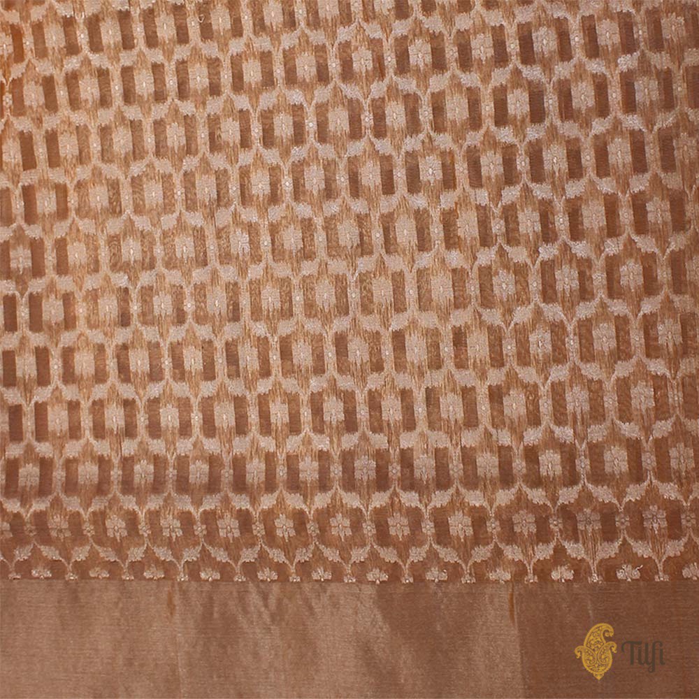 Orange Pure Kora Silk Banarasi Handloom Saree