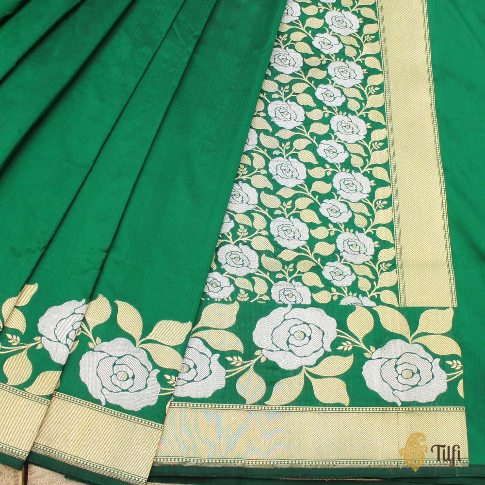 Pre-Order: 'Preshti' Deep Green Pure Soft Satin Silk Banarasi