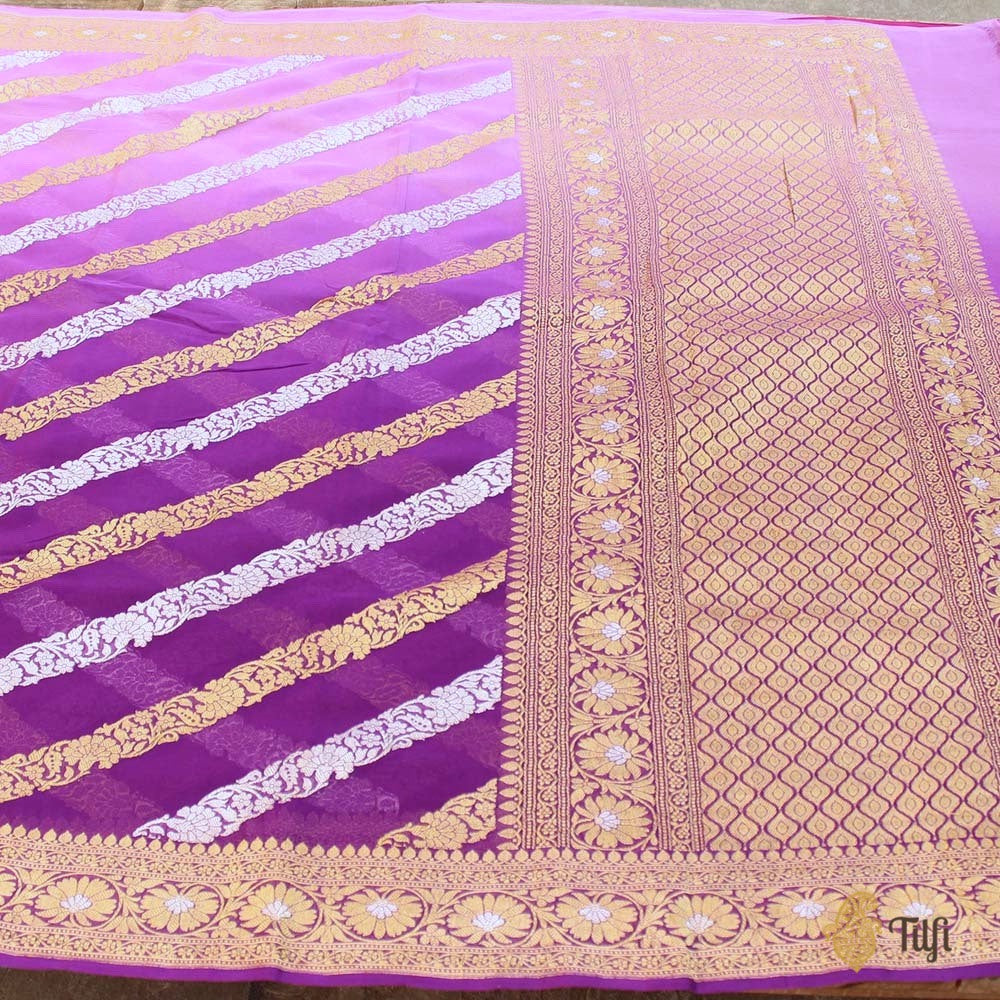 Lilac-Purple Ombré Pure Khaddi Georgette Banarasi Handloom Saree