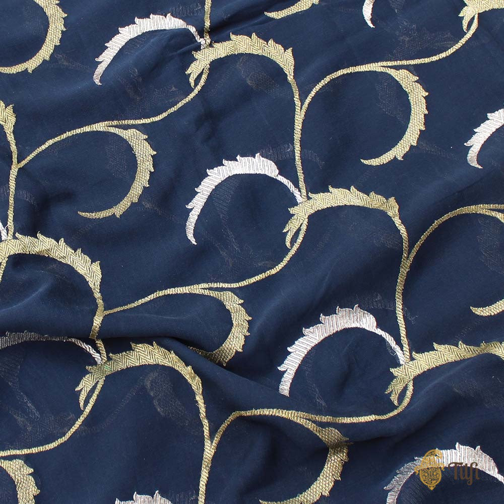 Navy Blue Pure Khaddi Georgette Banarasi Handloom Saree