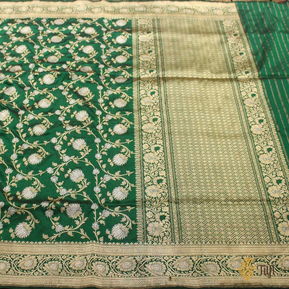 Dark Green Pure Katan Silk Banarasi Handloom Saree