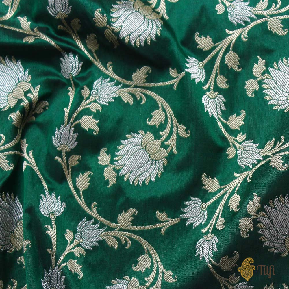 Dark Green Pure Katan Silk Banarasi Handloom Saree