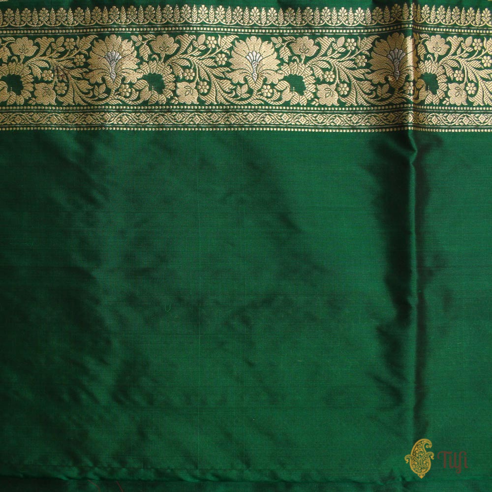 Dark Green Pure Katan Silk Banarasi Handloom Saree