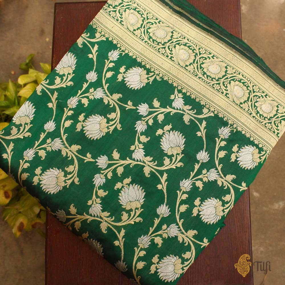 Dark Green Pure Katan Silk Banarasi Handloom Saree