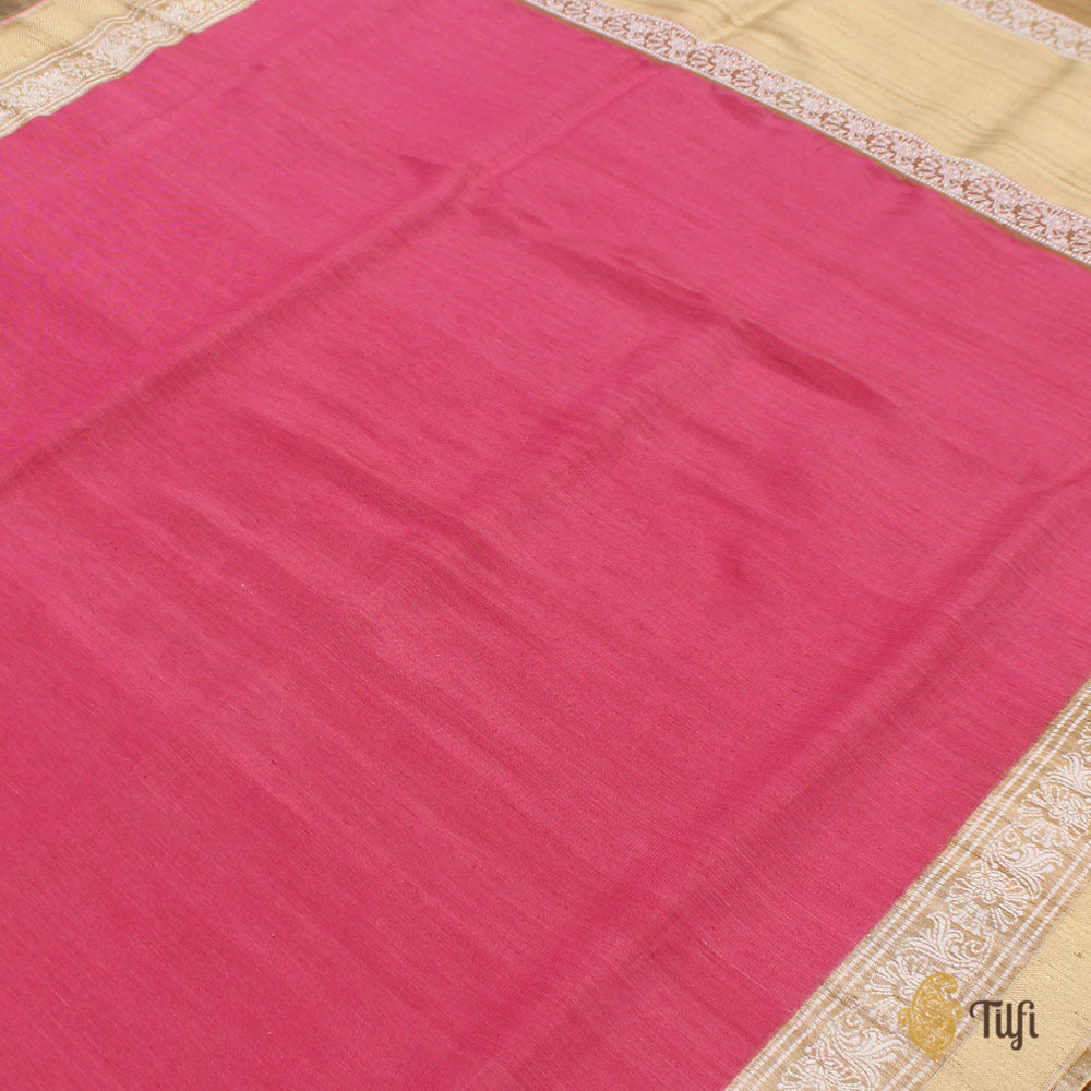 Deep Gajri Pink Pure Linen Banarasi Handloom Saree