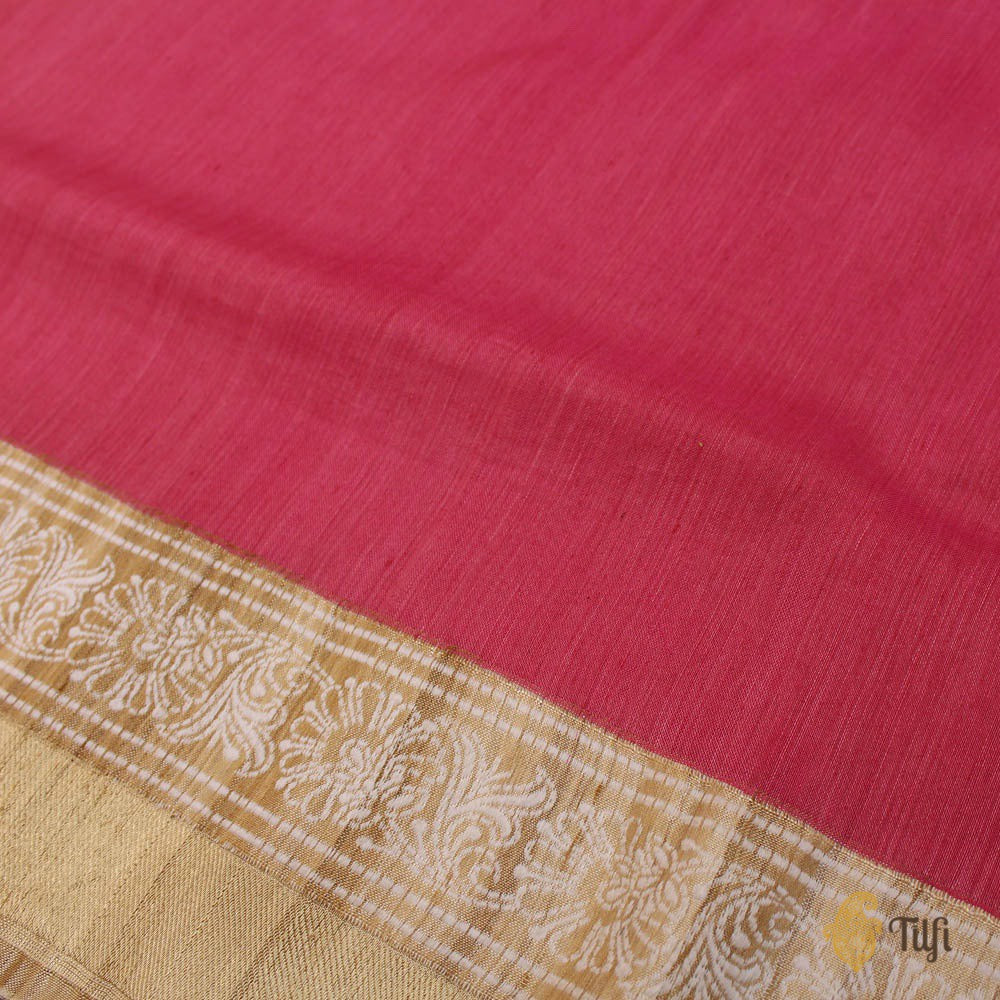 Deep Gajri Pink Pure Linen Banarasi Handloom Saree