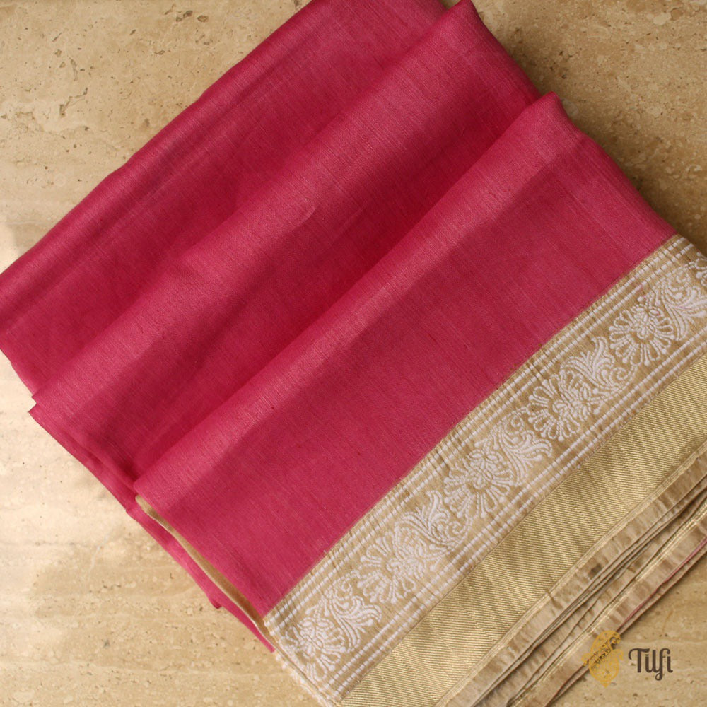 Deep Gajri Pink Pure Linen Banarasi Handloom Saree