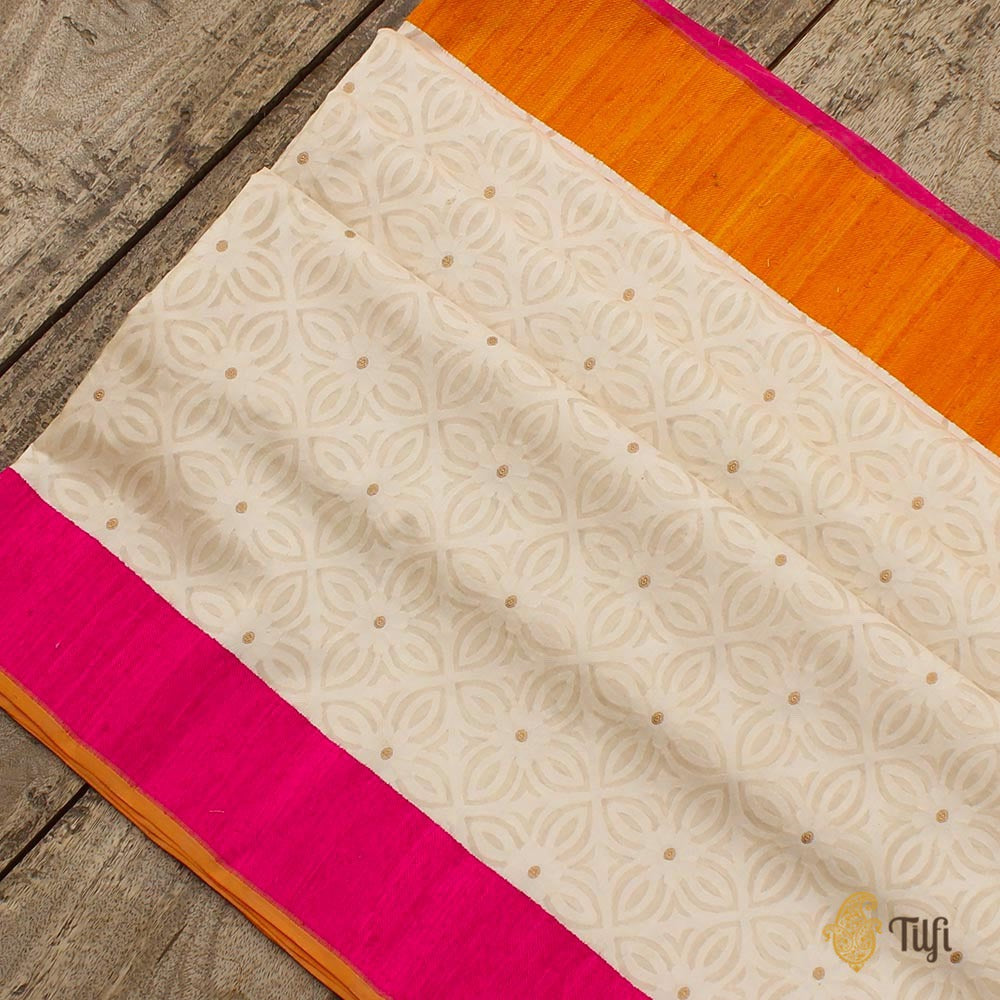 White Pure Silk Georgette Banarasi Handloom Saree