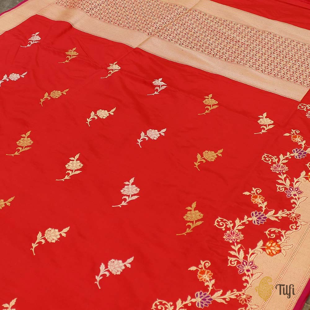 Red Pure Katan Silk Banarasi Handloom Saree