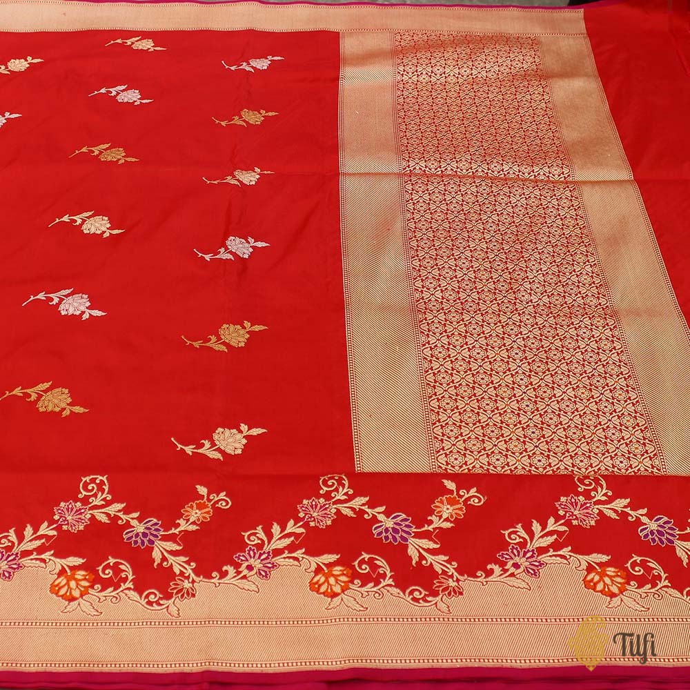 Red Pure Katan Silk Banarasi Handloom Saree