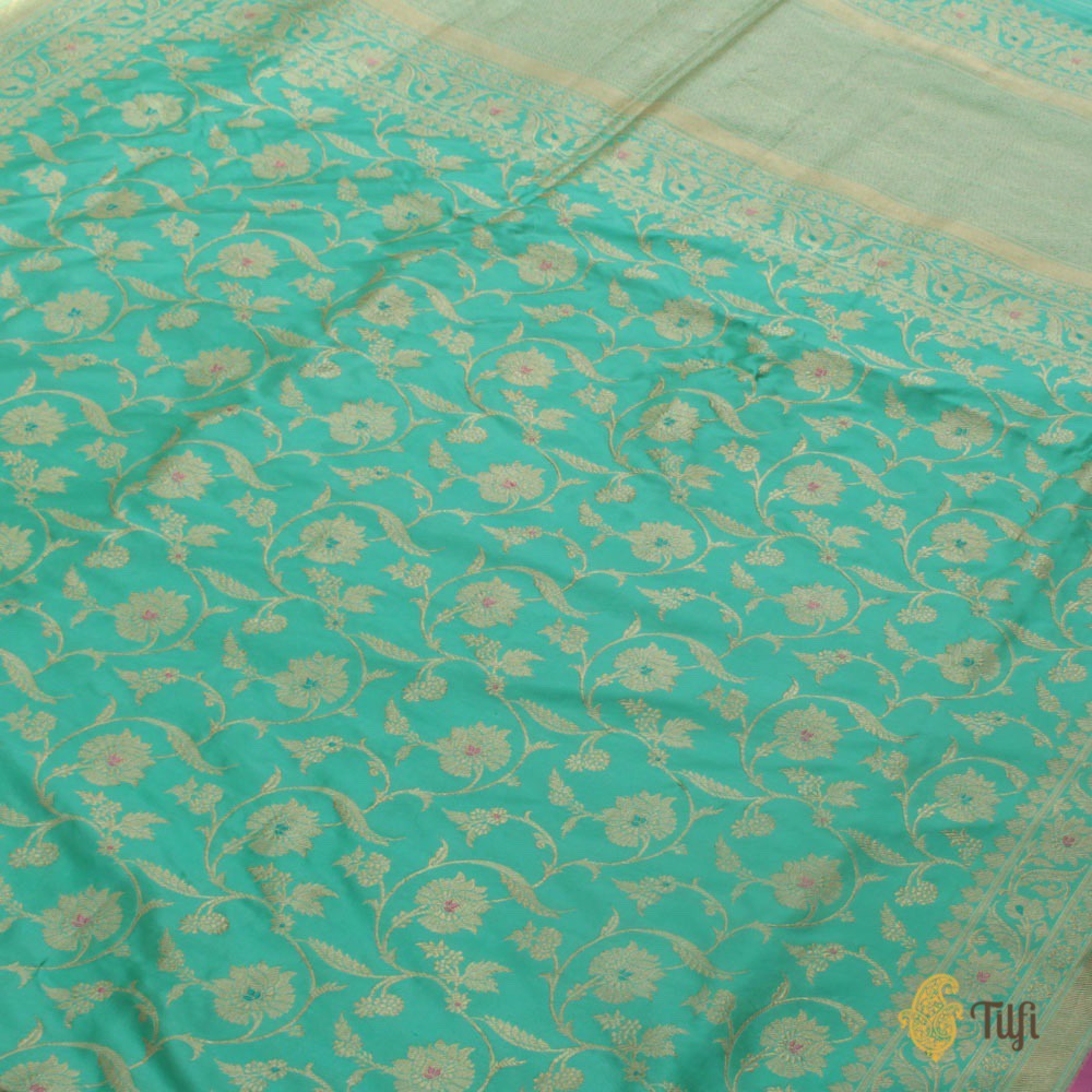 Turquoise Blue Pure Katan Silk Banarasi Handloom Saree
