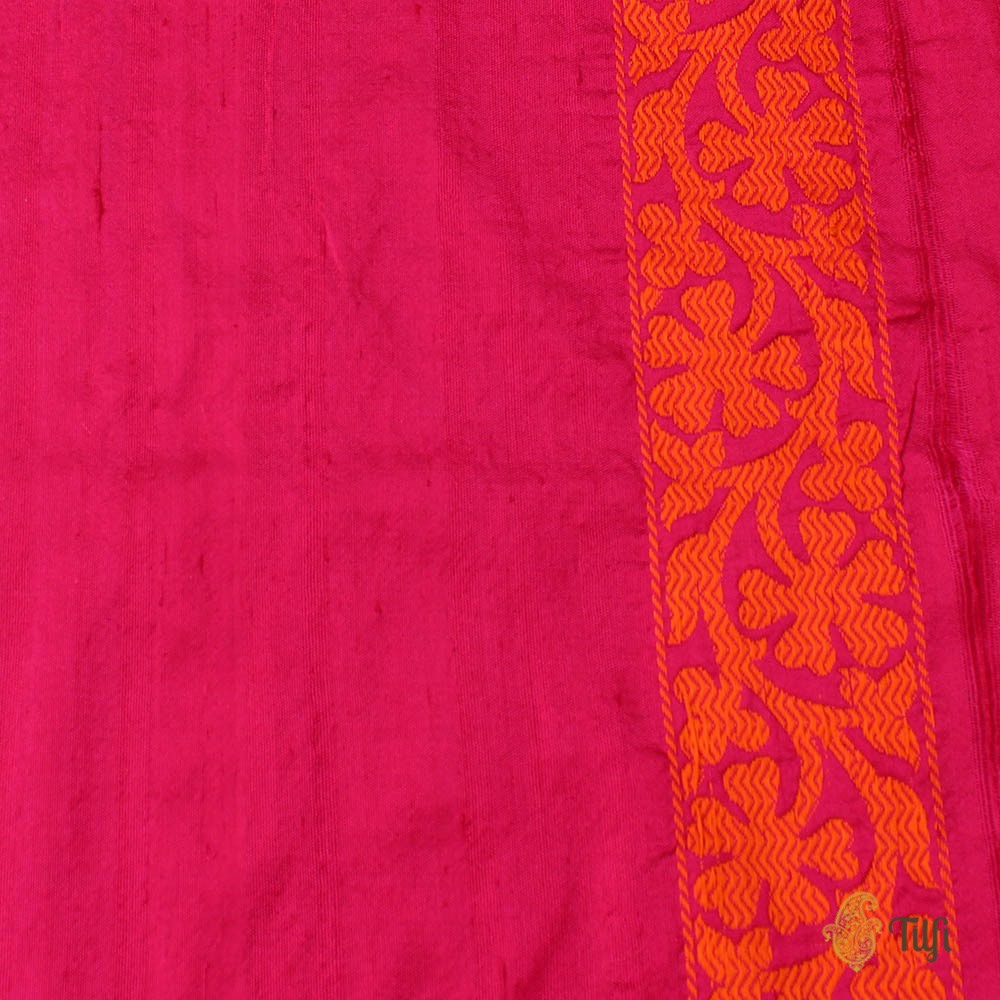 Black-Rani Pink Pure Dupion Silk Banarasi Handloom Saree
