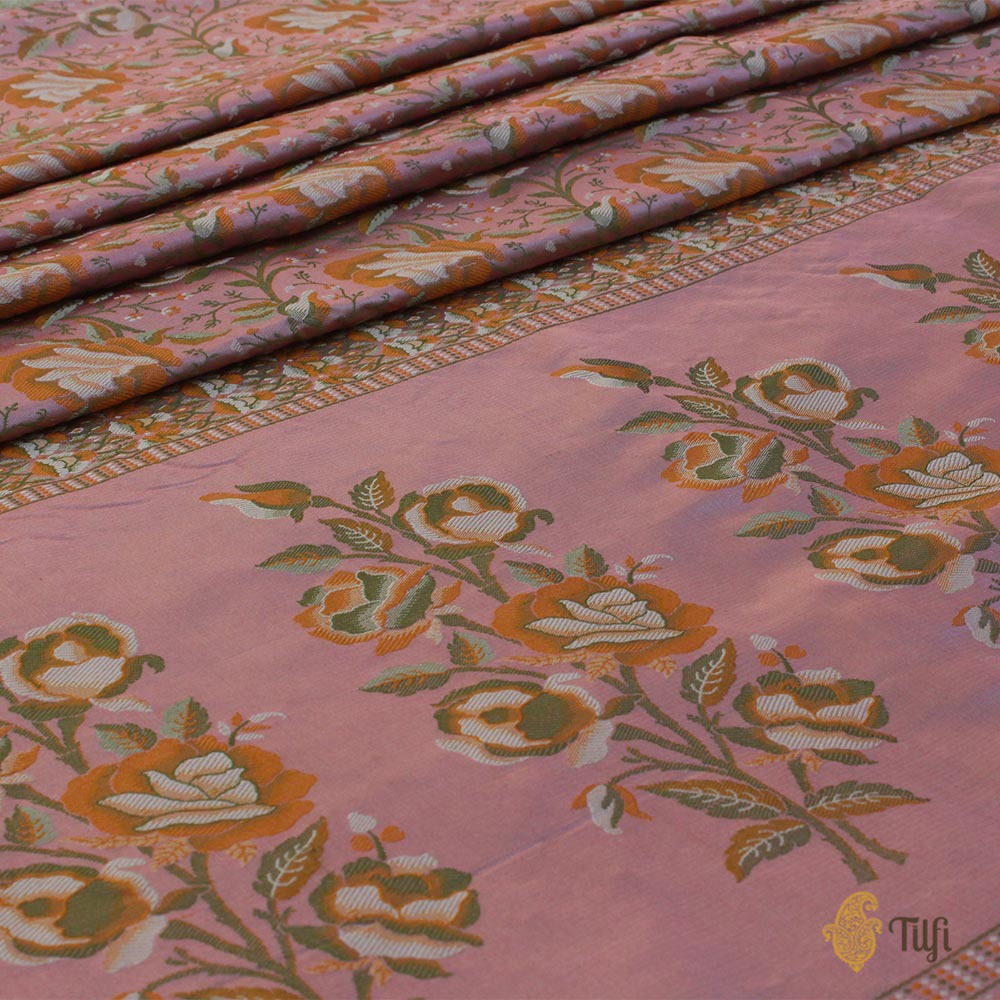 Mauve Pink Pure Soft Satin Silk Banarasi Handloom Saree