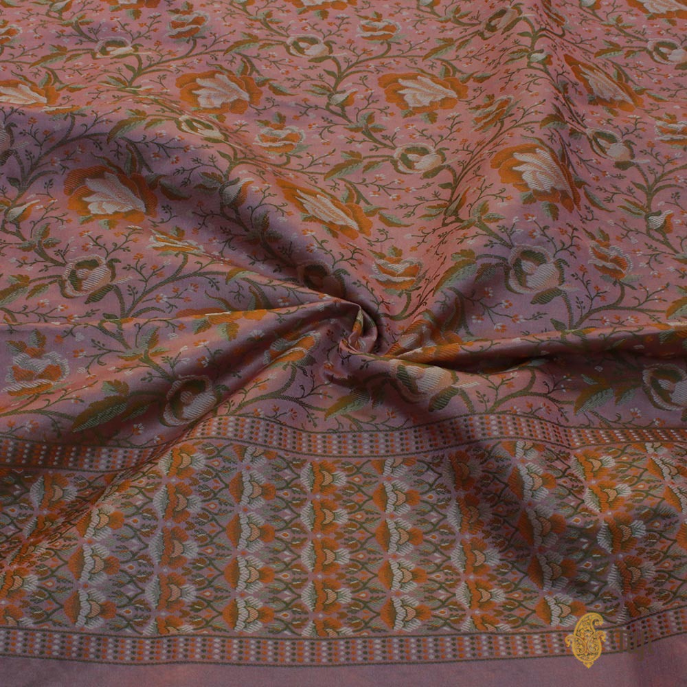 Mauve Pink Pure Soft Satin Silk Banarasi Handloom Saree