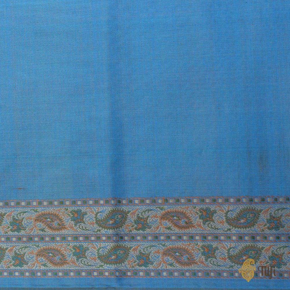 Maya Blue Pure Soft Satin Silk Tanchoi Jamawar Banarasi Handloom Saree