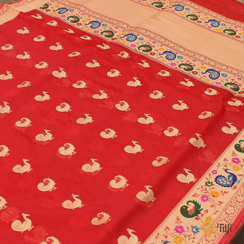 Red Pure Kora Silk Banarasi Paithani Handloom Saree