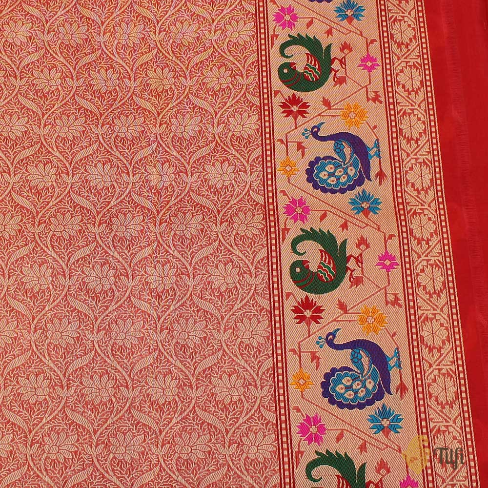Red Pure Kora Silk Banarasi Paithani Handloom Saree