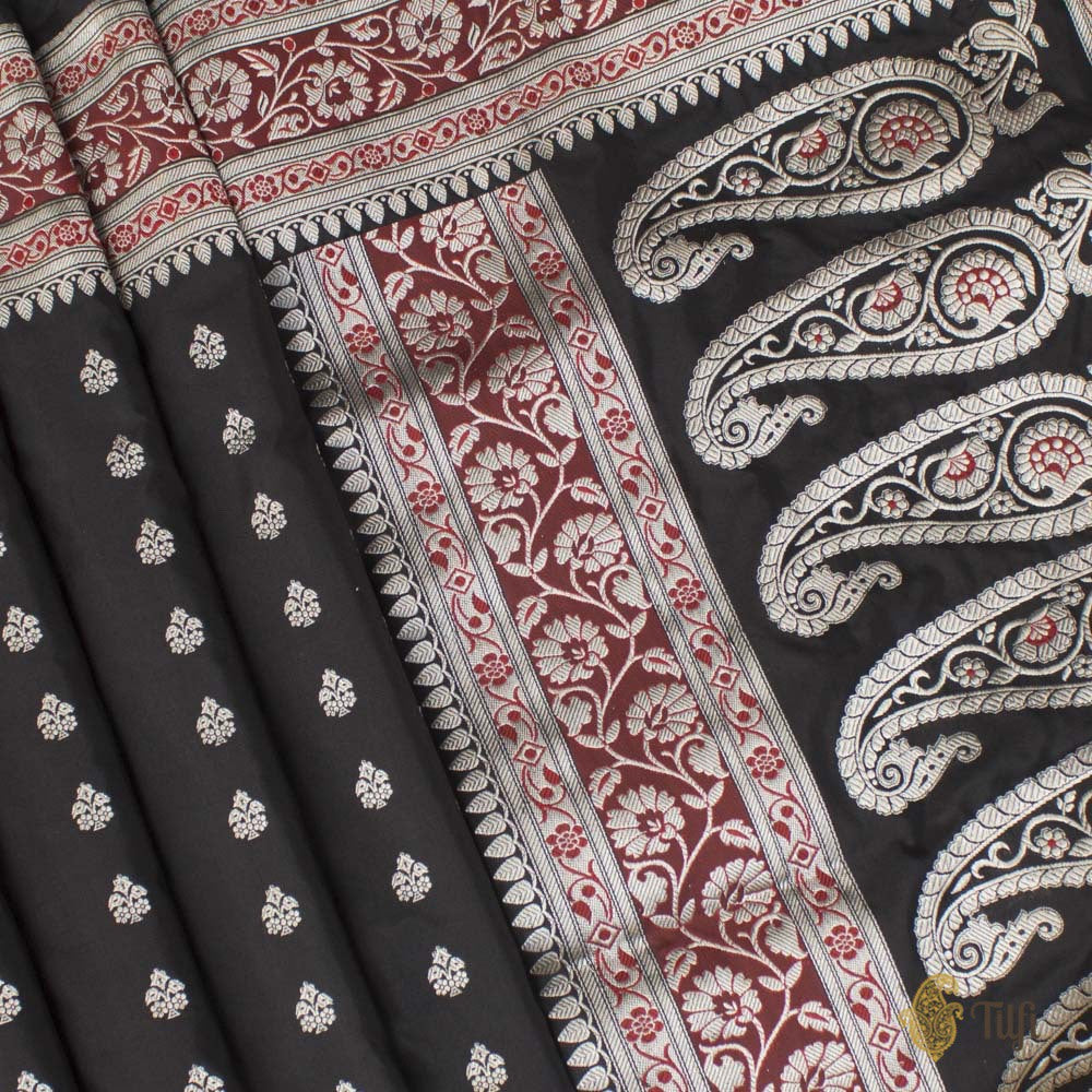 Black Pure Katan Silk Banarasi Handloom Saree