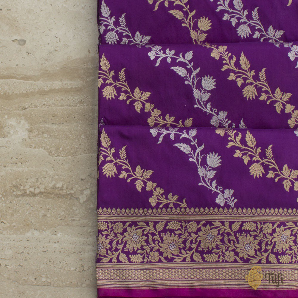 Purple Pure Katan Silk Banarasi Handloom Saree