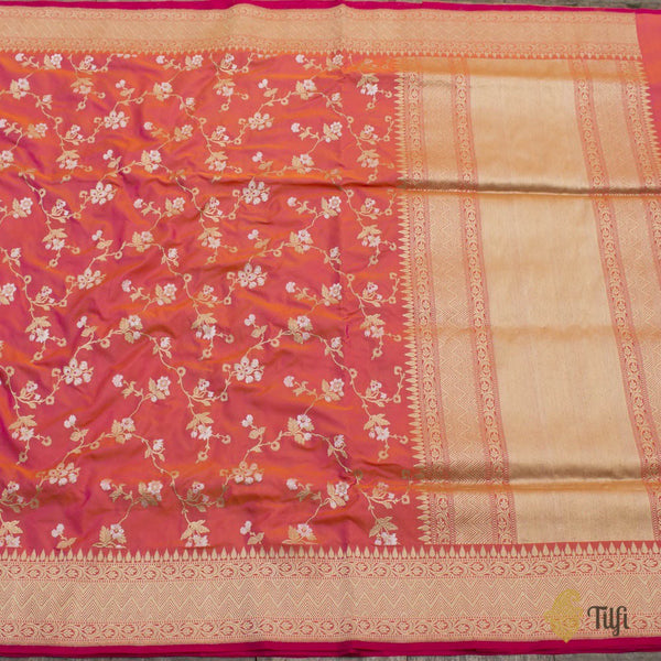 Orange-Gulaabi Pink Pure Katan Silk Banarasi Handloom Saree - Tilfi