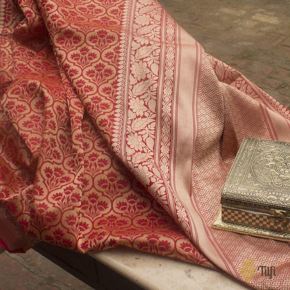 Red Pure Katan Silk Banarasi Handloom Saree