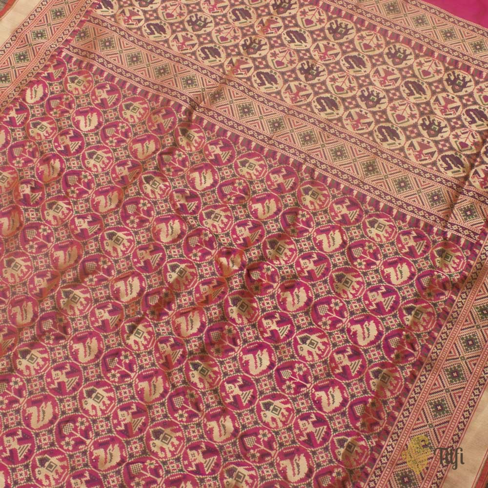 Orange-Pink Pure Katan Silk Banarasi Handloom Patola Saree