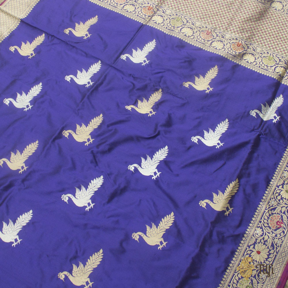 Black-Purple Pure Katan Silk Banarasi Handloom Saree