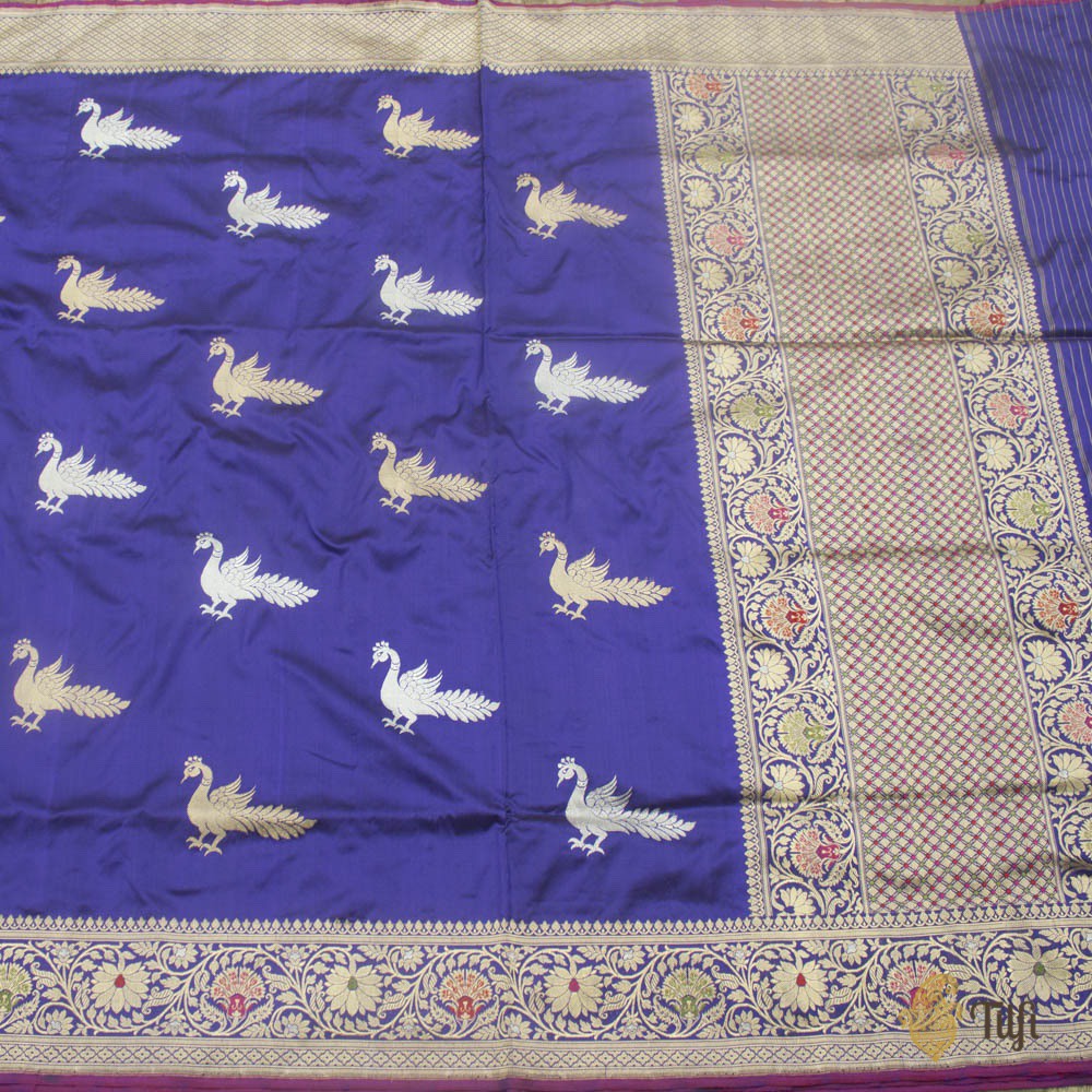 Black-Purple Pure Katan Silk Banarasi Handloom Saree