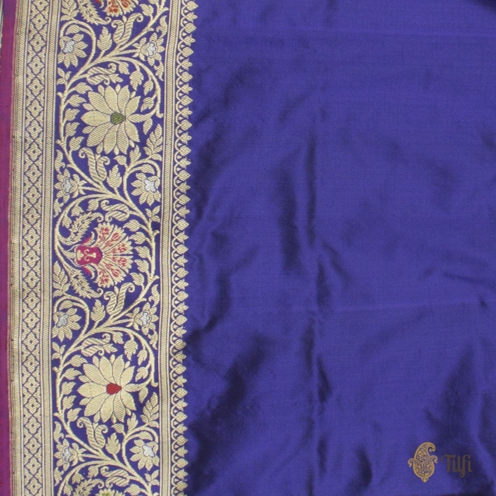 Black-Purple Pure Katan Silk Banarasi Handloom Saree