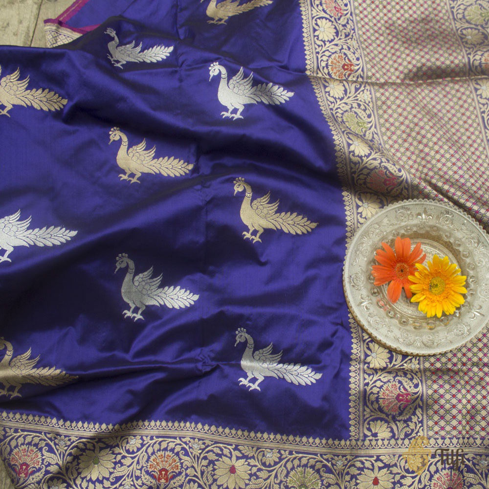 Black-Purple Pure Katan Silk Banarasi Handloom Saree