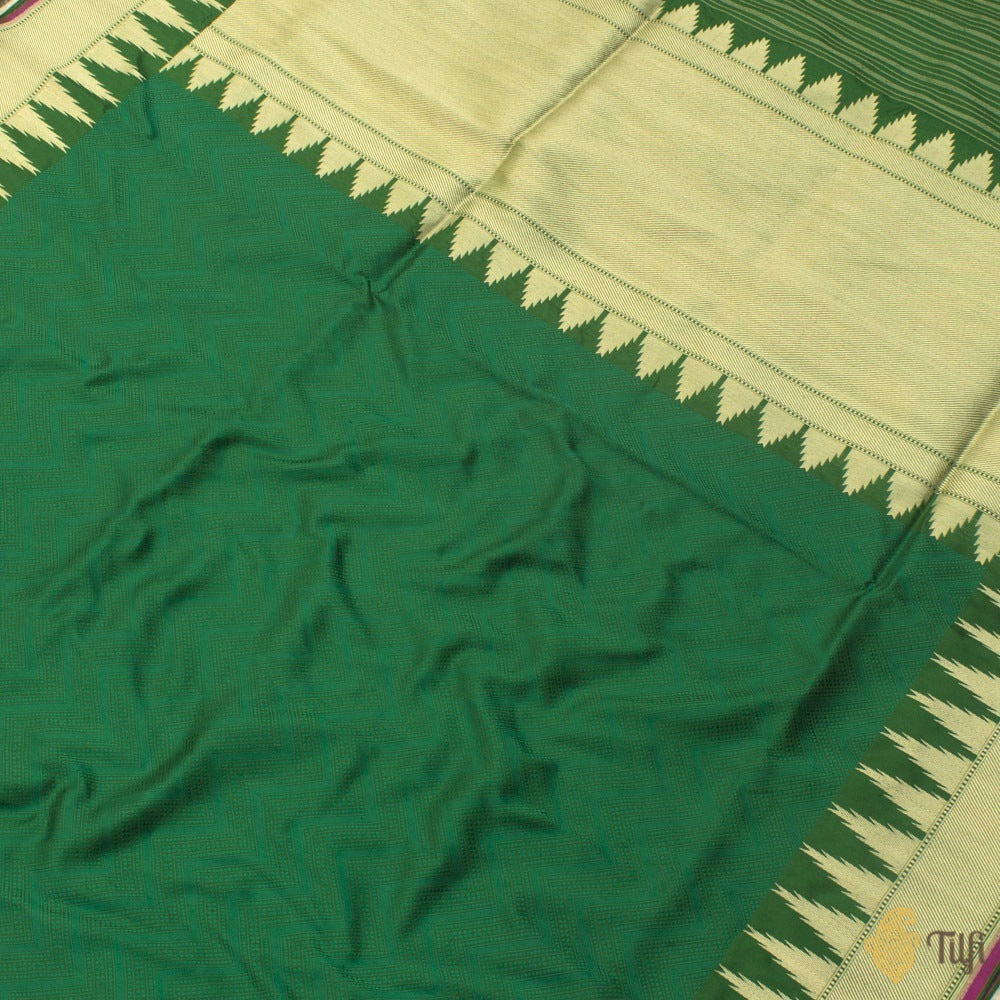 Dark Green Pure Katan Silk Banarasi Handloom Saree