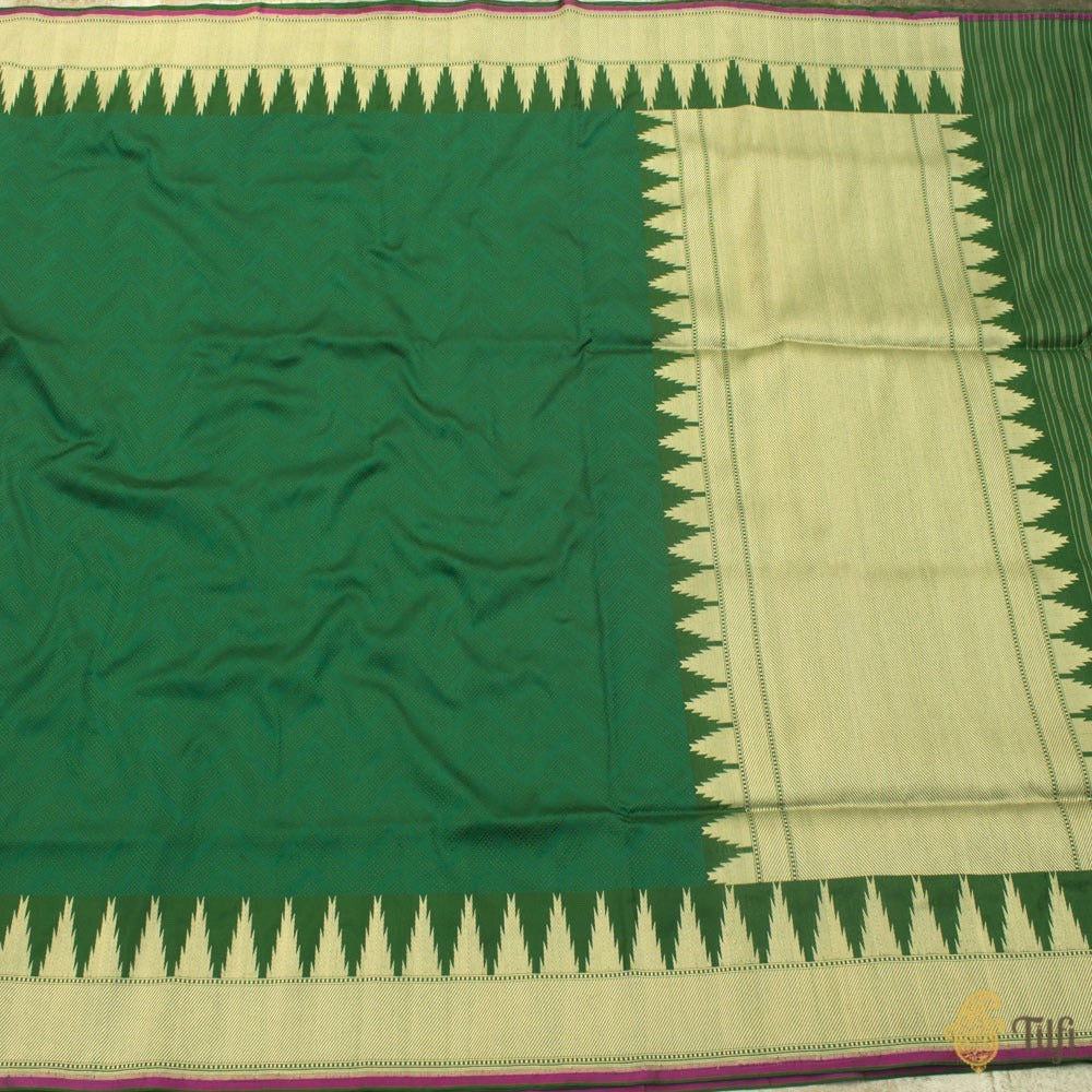 Dark Green Pure Katan Silk Banarasi Handloom Saree