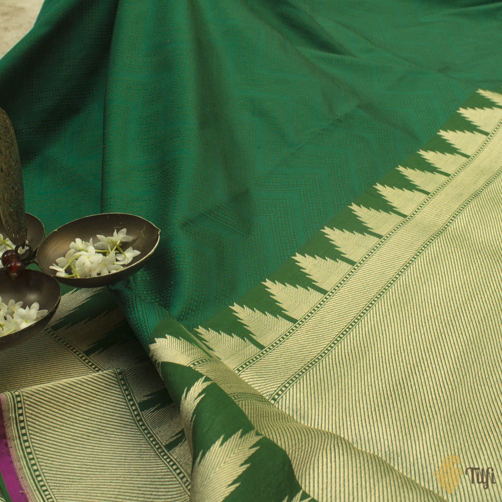 Dark Green Pure Katan Silk Banarasi Handloom Saree