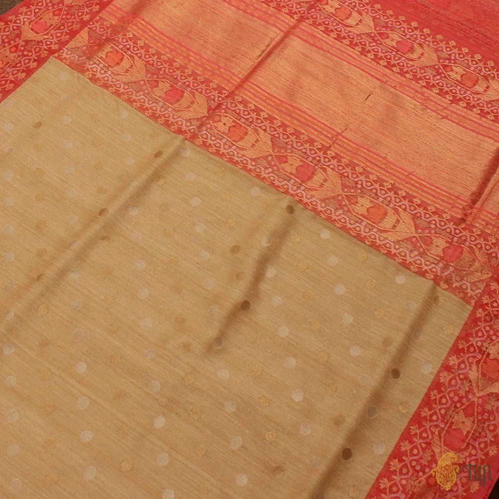 Tussar Pure Tussar Silk Net Banarasi Handloom Saree