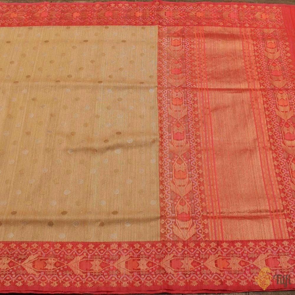 Tussar Pure Tussar Silk Net Banarasi Handloom Saree